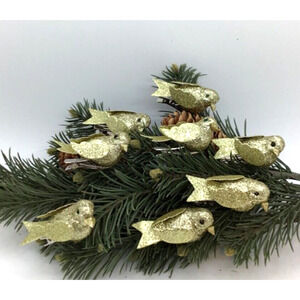 Gold Songbird Mini Tree Clip on Set 8 Christmas Tree Ornament Gold Glitter